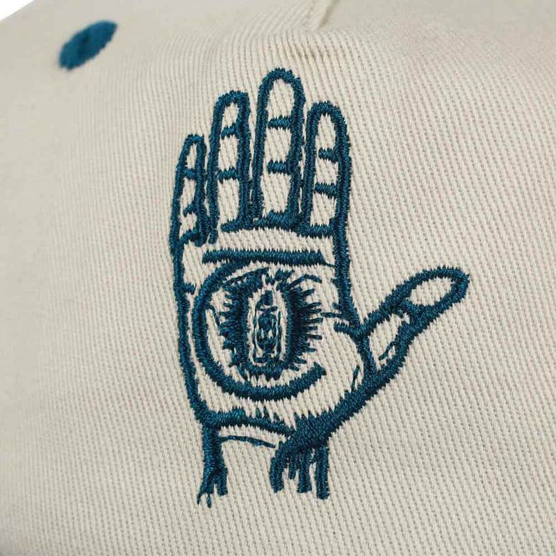 Hand Of Theories Snapback Hat // Pearl/Blue Jay