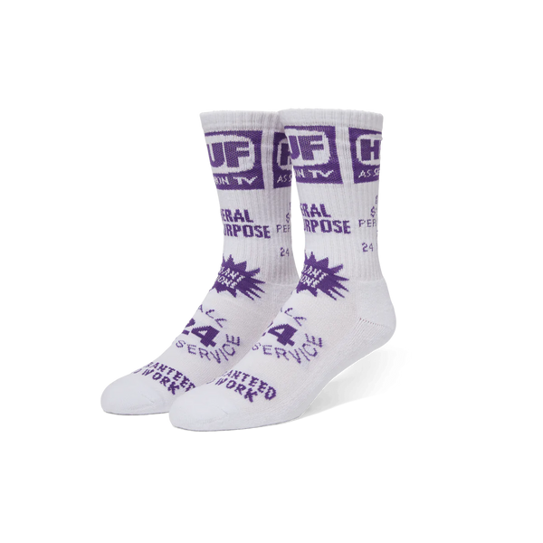 Huf Tv Crew Sock // White