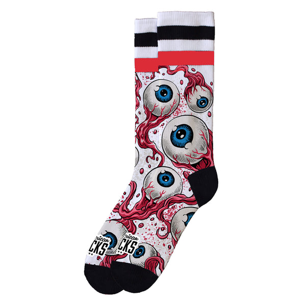 Chaussette American Socks Motif Eye Blanc Rouge et Noir Unisexe Vue de coté