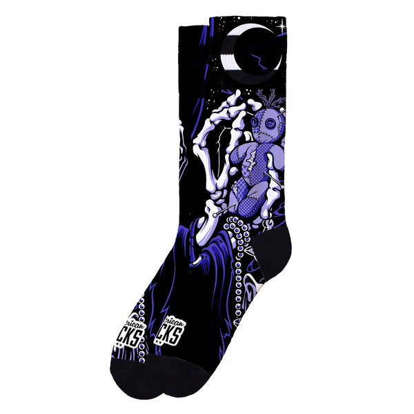 Chaussette American Socks Noir Unisexe Motif Voodoo Vue de coté