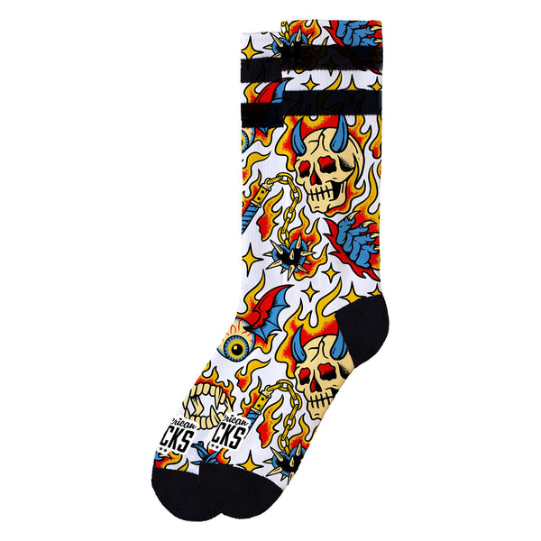 Chausettes American Sock Motif Flamme Old School Unisexe Vue de coté
