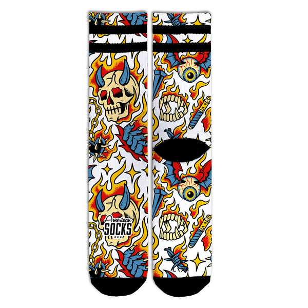 Chausettes American Sock Motif Flamme Old School Unisexe Vue de face