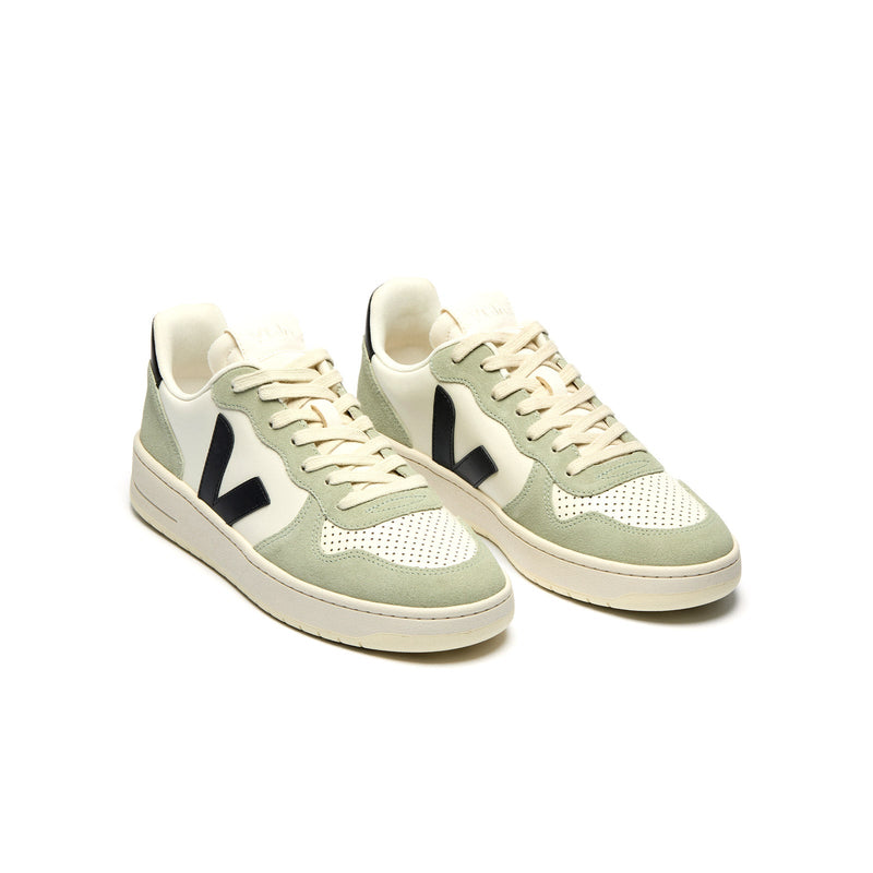 Top view of Veja V-10 Clay – sustainable sneakers with clean lacing and premium clay-colored leather