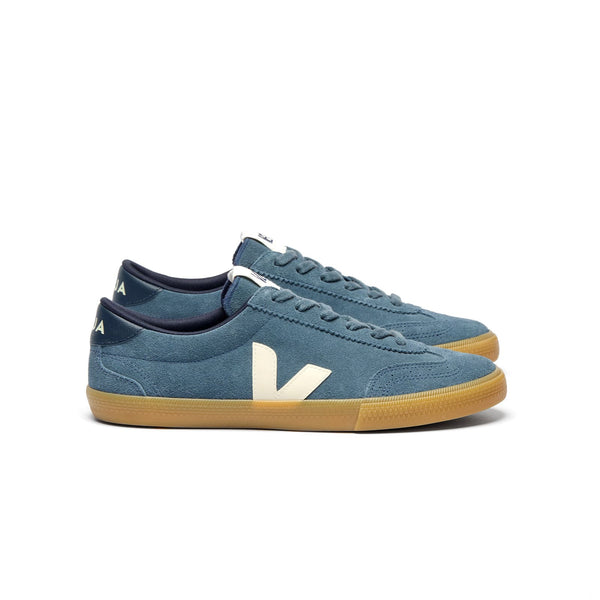 Veja Volley Suede sneaker for men – California blue and Pierre grey retro low-top side view