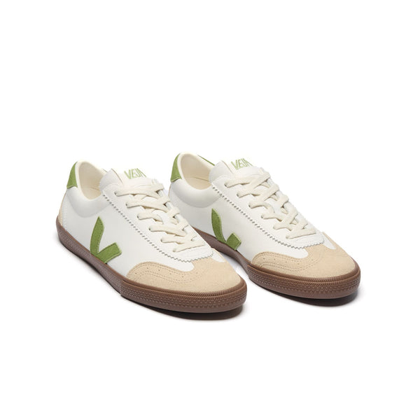  Veja Volley O.T. Leather white and kiwi green sneaker for women – 3/4 retro-inspired sustainable style