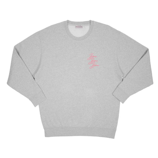 Sweat crewneck bisous skateboards gris avec graphisme cigaregte bisous rose a l'arrière - vue de face 