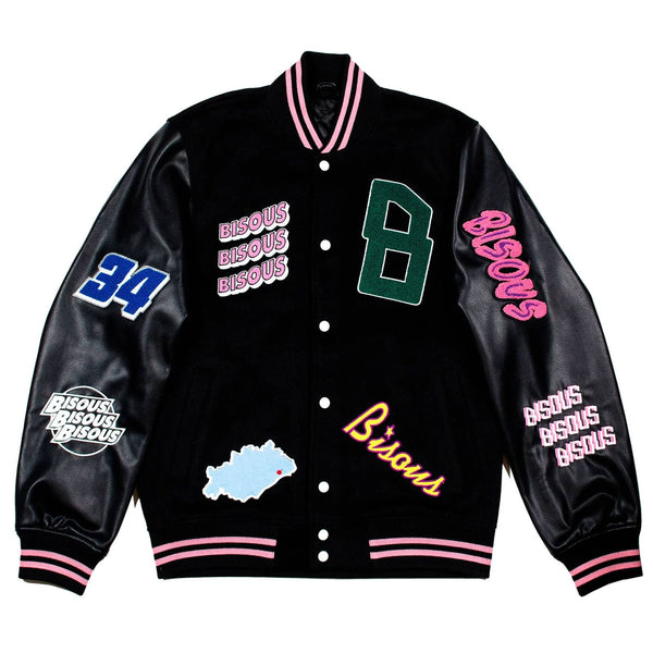 Veste varsity jacket bisous skateboards noir vue de face