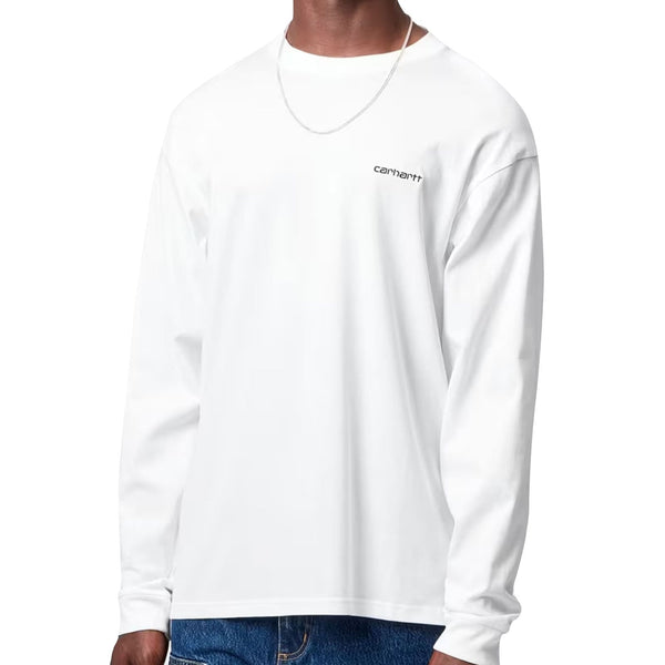 T-shirt a longue manche carhartt blanc broderie script carhartt noir vue de face mannequin