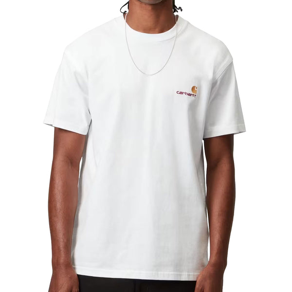 T-shirt carhartt blanc broderie american script carhartt vue de face mannequin 