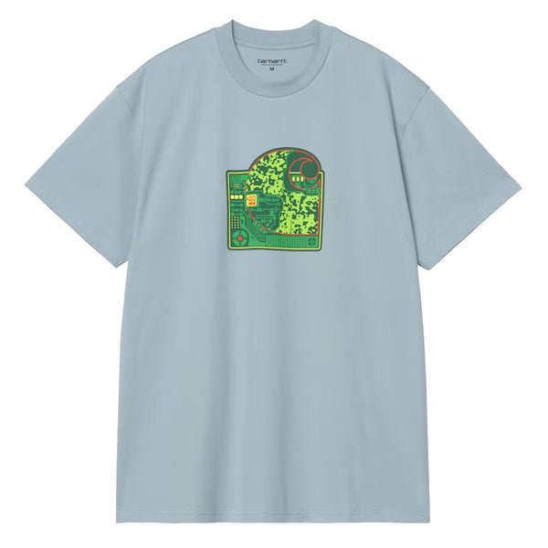 T-shirt Carhartt Bleu Clair Homme avec graphisme carte mère Carhartt a l'avant - Vue de face