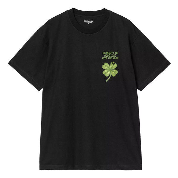 T-Shirt Carhartt Noir Homme avec Broderie Trèfle Carhartt a l'avant gauche - Vue de face 