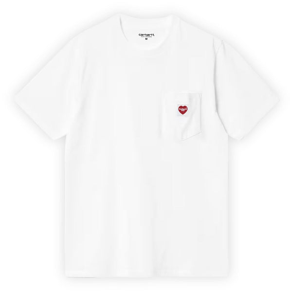 T-shirt carhartt blanc avec poche a l'avant droit étiquette coeur rouge carhartt vue de face