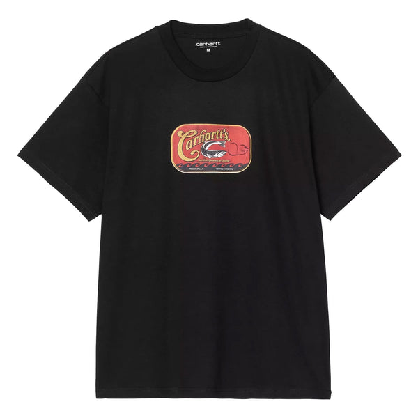 T-shirt Carhartt Noir Homme avec graphisme boite de Sardine Carhartt rouge a l'avant - Vue de face 