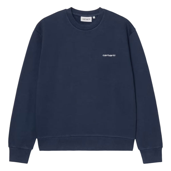 Crewneck Carhartt Bleu  Homme avec broderie blanche Carhartt a l'avant gauche - Vue de face 