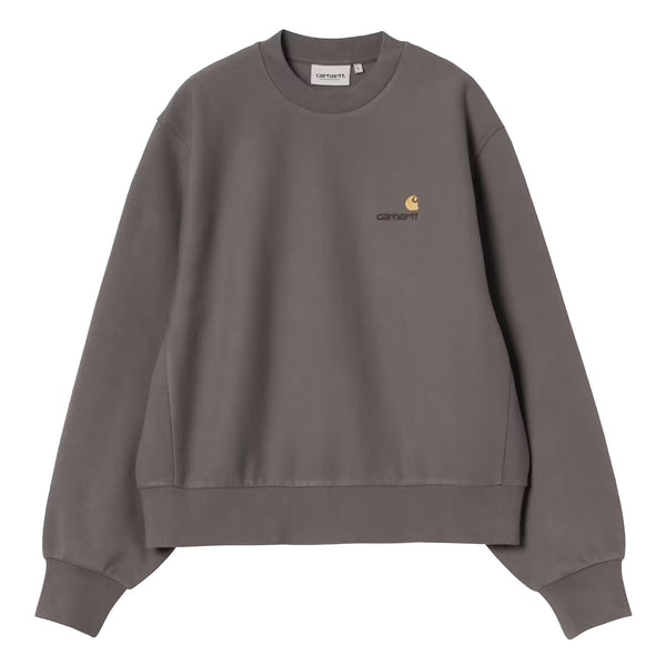 Crewneck Carhartt gris femme avec broderie carhartt a l'avant gauche - Vue de face