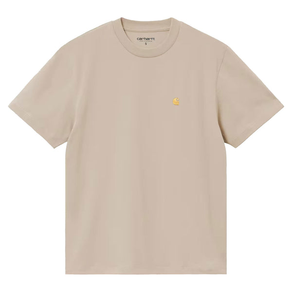 T-shirt Carhartt Beige Femme Broderie logo Gold a l'avant gauche - Vue de face 