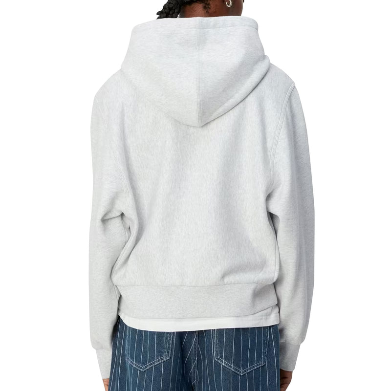 Pull a capuche carhartt gris femme logo american script vue de dos mannequin