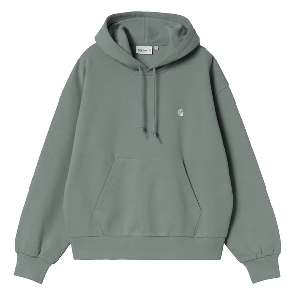 Pull a capuche Carhartt Vert Bleu Femme avec broderie logo blanc a l'avant gauche - Vue de face