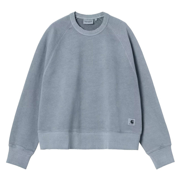 Sweat Crewneck Carhartt Bleu clair délavé femme logo carhartt en bas a gauche - Vue de face