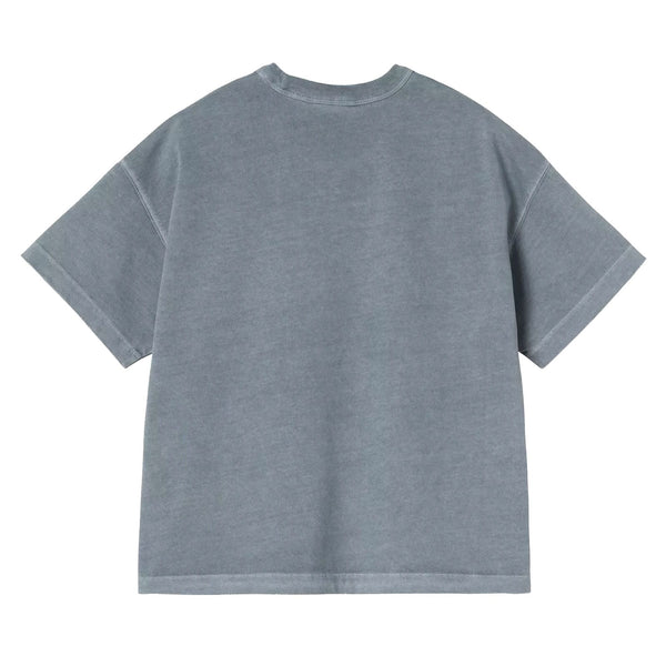 T-shirt Carhartt Bleu Clair Femme Délavé avec logo carhartt en bas a gauche - vue de dos 