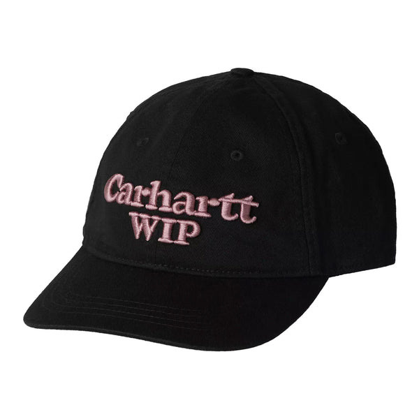 Casquette Carhartt Noir avec broderie Carhartt Wip en rose a l'avant - Vue de face