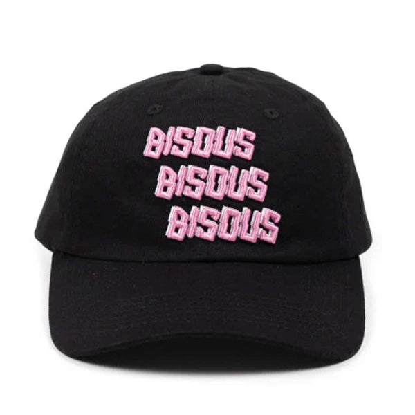 Casquette Bisous noir broderie x3 rose a l'avant - vue de face