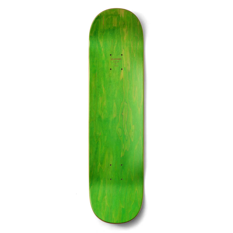 Planche de skate Cleaver Skateboard jaune graphisme rafaelo bleu - vue de dos 