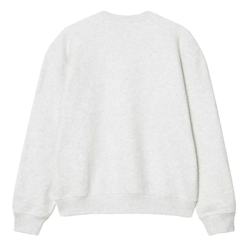 Sweat crewneck carhartt gris broderie trèfle carhartt sur le coté droit vue de dos