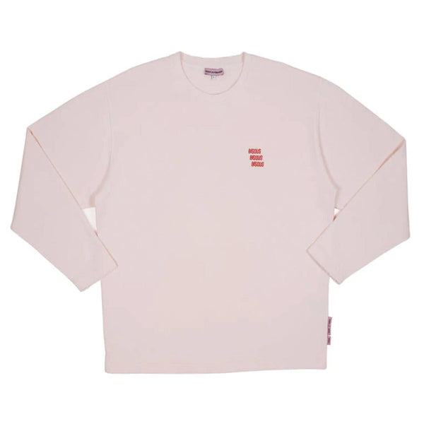 Sweat crewneck bisous skateboard rose effet usé avec broderie x3 bisous rouge a l'avant - vue de face