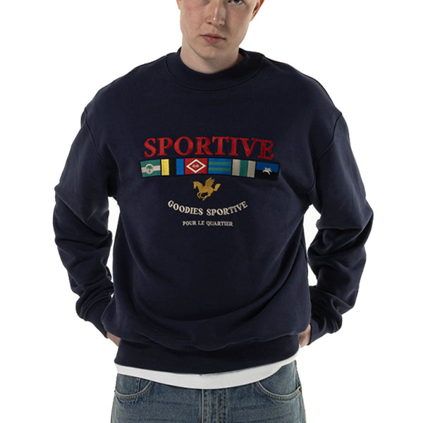 Crewneck Goodies Sportive Navy Blue Vue de face mannequin