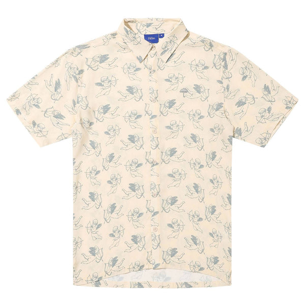 Chemise courte manche Hélas beige avec motif ange - vue de face 