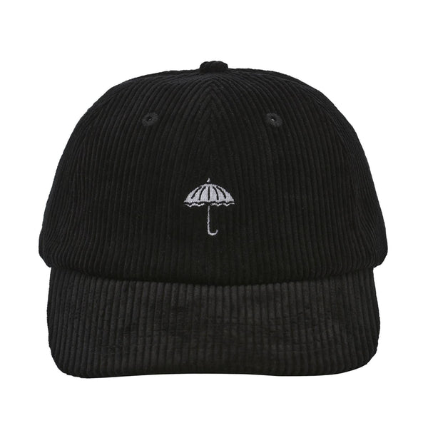 Casquette en velours Hélas Noir Unisexe avec broderie logo parapluie blanc a l'avant - Vue de face