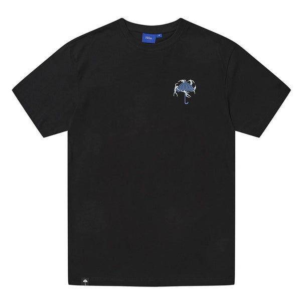 T-shirt Hélas noir homme graphisme danse parapluie bleu dans le dos - vue de face