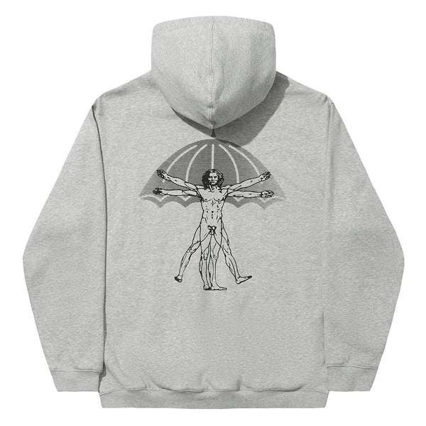 Pull a capuche Hélas gris homme avec graphisme vitruve parapluie a l'arrière - vue de dos