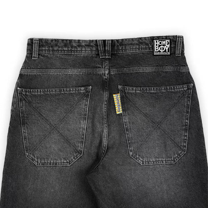 Pantalon jeans baggy Homeboy Noir délavé vue détail poche de dos 