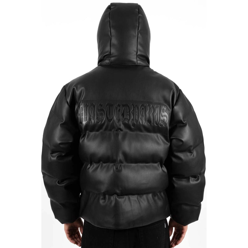 Puffer Hood Faux Leather // Black