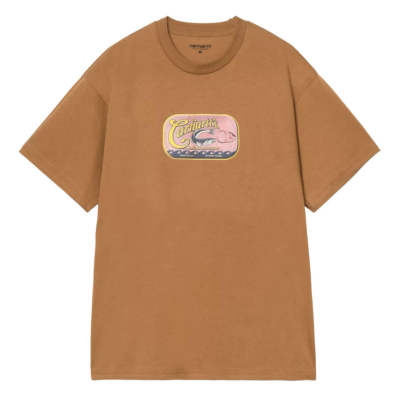 T-shirt Carhartt Brun Homme avec graphisme boite de Sardine Carhartt rouge a l'avant - Vue de face 