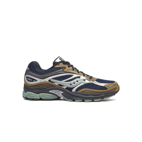 sneakers saucony progrid omni 9 bleu et brunes vues de profil