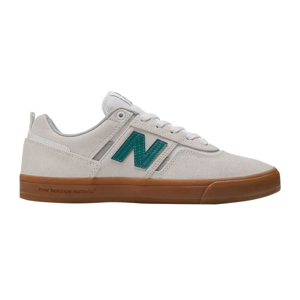 Chaussure de skate New Balance Numeric 306 Beige logo vert canard semelle gum vue de face