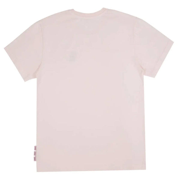 T-shirt bisous skateboard effet usé rose avec broderie x3 bisous rouge a l'avant - vue de dos 