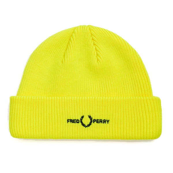 Gold Logo Beanie // Neon Yellow Bonnets Fred Perry