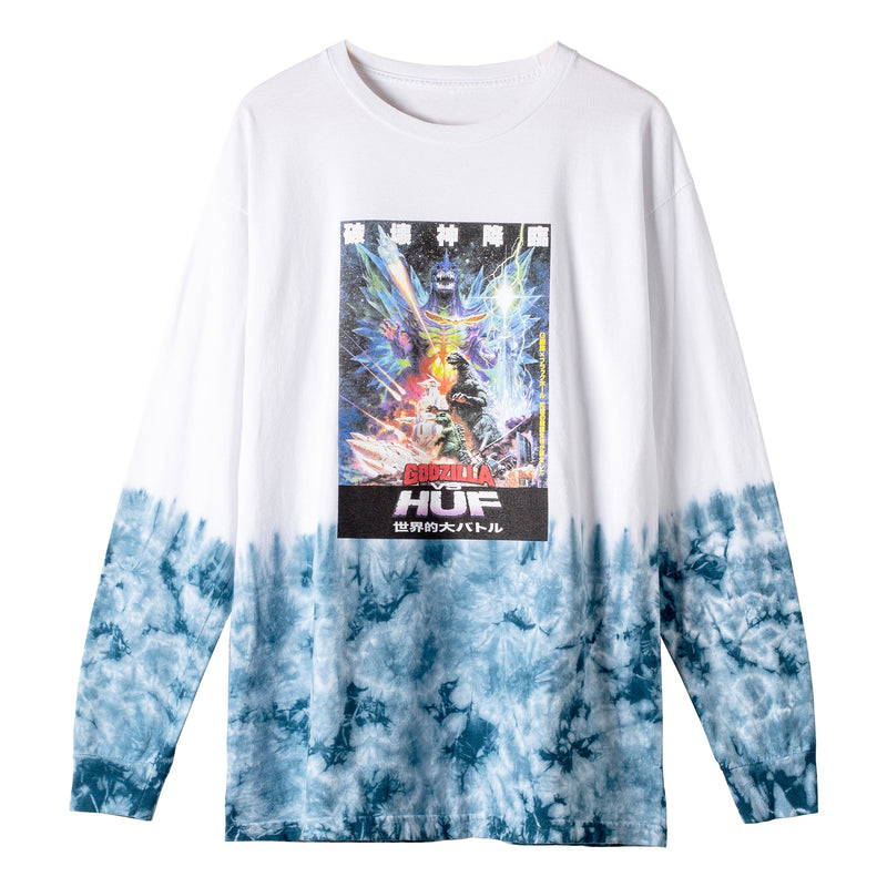 Light Steel Blue Space Godzilla Tiedye L/S Tee // White T-shirts Huf