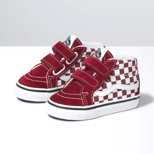 Sneakers - Vans - Checkerboard Sk8-Mid Reissue Velcro Toddler // Pomegranate/True White - Stoemp